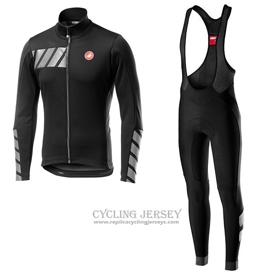 2019 Cycling Jersey Castelli Raddoppia 2 Black Silver Long Sleeve And Bib Tight